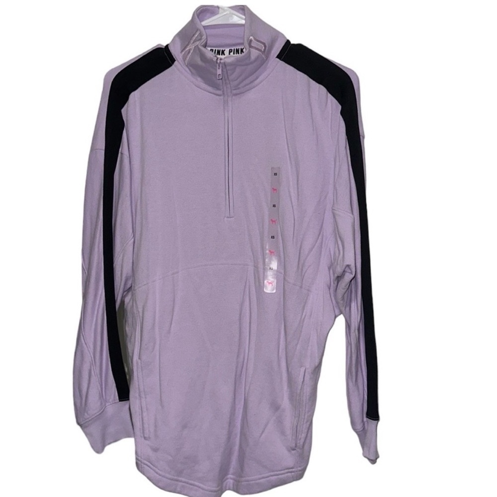 Victoria’s Secret Pink Purple W black stripe on sides Half Zip